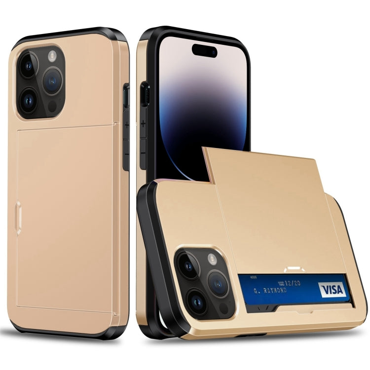 Shockproof Armor Protective Phone Case with Slide Card Slot, For iPhone 14, For iPhone 14 Plus, For iPhone 14 Pro, For iPhone 14 Pro Max