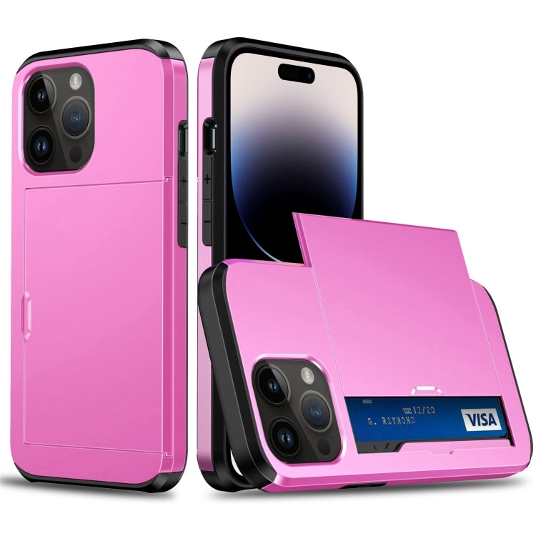 Shockproof Armor Protective Phone Case with Slide Card Slot, For iPhone 14, For iPhone 14 Plus, For iPhone 14 Pro, For iPhone 14 Pro Max