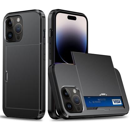 Shockproof Armor Protective Phone Case with Slide Card Slot, For iPhone 14, For iPhone 14 Plus, For iPhone 14 Pro, For iPhone 14 Pro Max