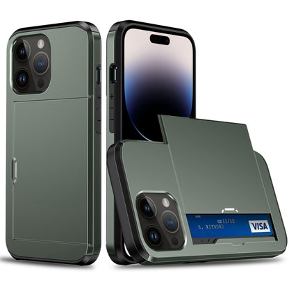 Shockproof Armor Protective Phone Case with Slide Card Slot, For iPhone 14, For iPhone 14 Plus, For iPhone 14 Pro, For iPhone 14 Pro Max