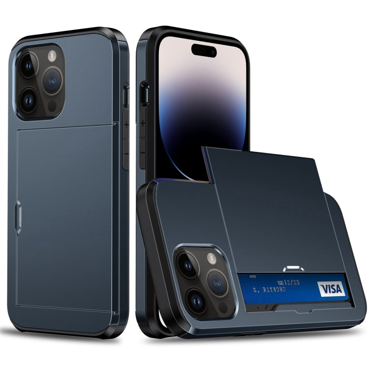 Shockproof Armor Protective Phone Case with Slide Card Slot, For iPhone 14, For iPhone 14 Plus, For iPhone 14 Pro, For iPhone 14 Pro Max