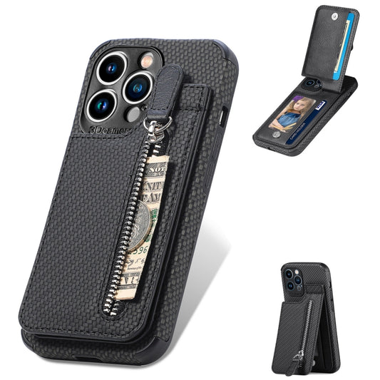 Carbon Fiber Vertical Flip Zipper Phone Case, For iPhone 13 mini, For iPhone 13, For iPhone 13 Pro, For iPhone 13 Pro Max, For iPhone 12 mini, For iPhone 12, For iPhone 12 Pro, For iPhone 12 Pro Max, For iPhone 11, For iPhone 11 Pro, For iPhone 11 Pro Max