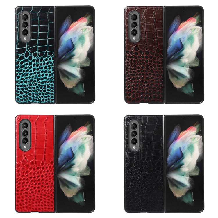 Crocodile Top Layer Cowhide Leather Phone Case, For Samsung Galaxy Z Fold4