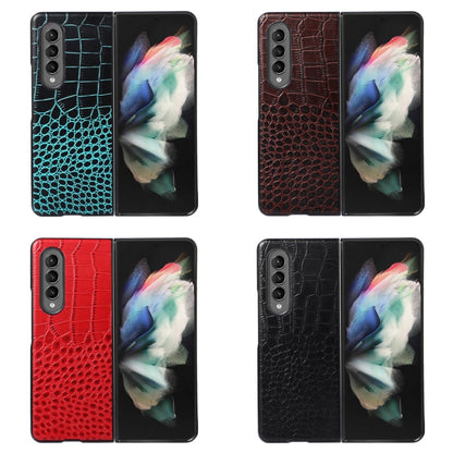 Crocodile Top Layer Cowhide Leather Phone Case, For Samsung Galaxy Z Fold4