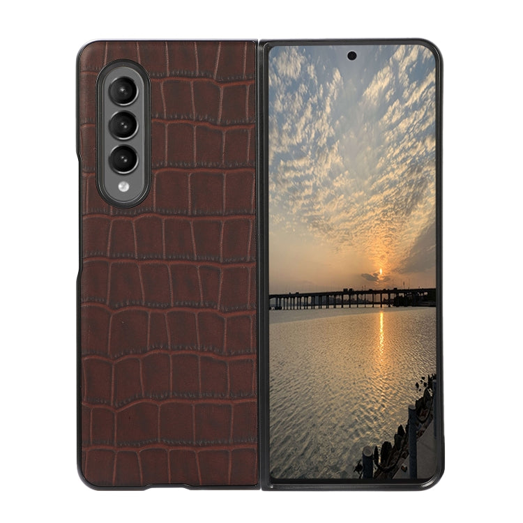 Crocodile Texture Genuine Leather Phone Case, For Samsung Galaxy Z Fold4