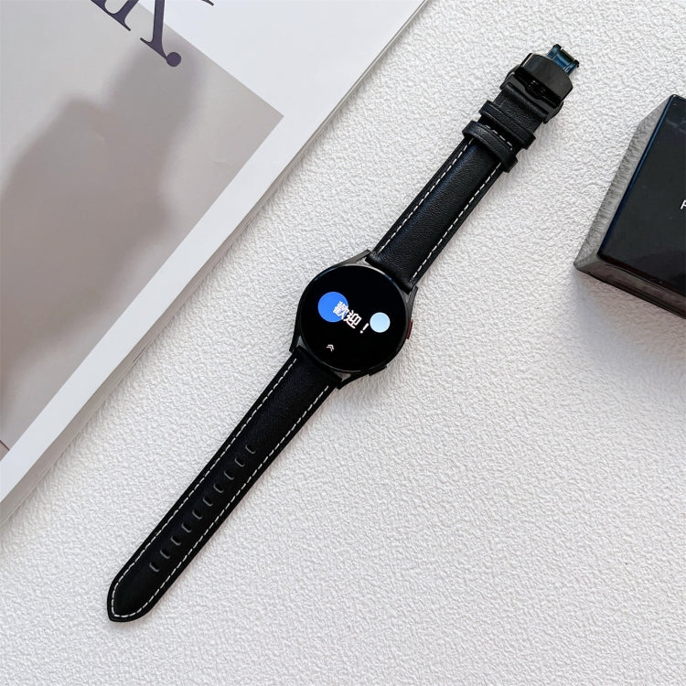 Butterfly Buckle Stitching Genuine Leather Watch Band, For Samsung Galaxy Watch4 20mm, For Huawei Watch GT 3 Pro 22mm