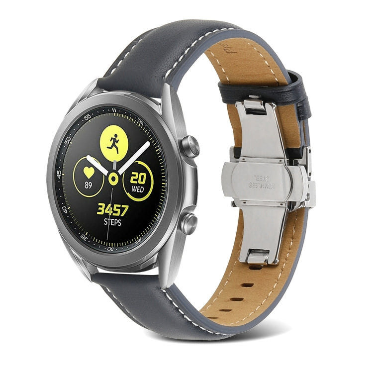 Butterfly Buckle Stitching Genuine Leather Watch Band, For Samsung Galaxy Watch4 20mm, For Huawei Watch GT 3 Pro 22mm