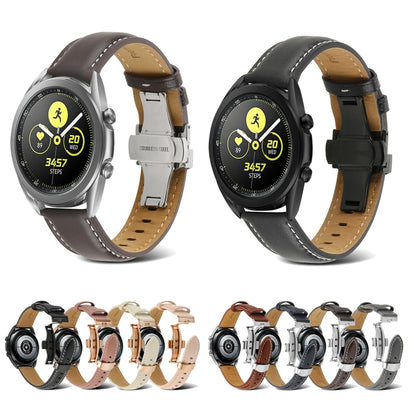 Butterfly Buckle Stitching Genuine Leather Watch Band, For Samsung Galaxy Watch4 20mm, For Huawei Watch GT 3 Pro 22mm