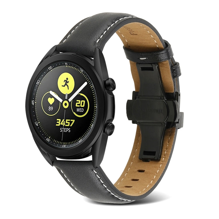 Butterfly Buckle Stitching Genuine Leather Watch Band, For Samsung Galaxy Watch4 20mm, For Huawei Watch GT 3 Pro 22mm