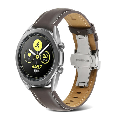 Butterfly Buckle Stitching Genuine Leather Watch Band, For Samsung Galaxy Watch4 20mm, For Huawei Watch GT 3 Pro 22mm