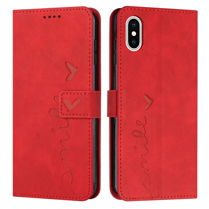 Skin Feel Heart Pattern Leather Phone Case, For iPhone XS Max, For iPhone XR, For iPhone SE 2022 / SE 2020 / 8 / 7, For iPhone 8 Plus / 7 Plus / 6 Plus