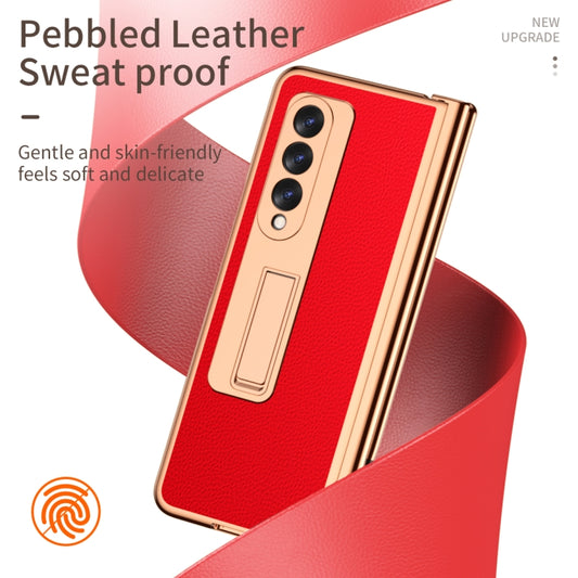 Litchi Texture Leather Hinged Electroplated Phone Case with S Pen Fold Edition & Protective Film, For Samsung Galaxy Z Fold3 5G