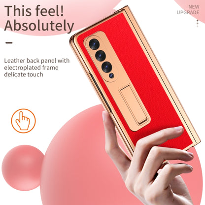 Litchi Texture Leather Hinged Electroplated Phone Case with S Pen Fold Edition & Protective Film, For Samsung Galaxy Z Fold3 5G