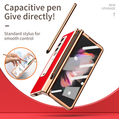 Litchi Texture Leather Hinged Electroplated Phone Case with S Pen Fold Edition & Protective Film, For Samsung Galaxy Z Fold3 5G