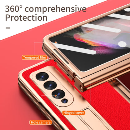 Litchi Texture Leather Hinged Electroplated Phone Case with S Pen Fold Edition & Protective Film, For Samsung Galaxy Z Fold3 5G