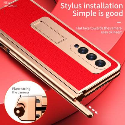 Litchi Texture Leather Hinged Electroplated Phone Case with S Pen Fold Edition & Protective Film, For Samsung Galaxy Z Fold3 5G