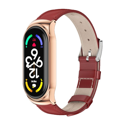 MIJOBS CS Metal Case Genuine Leather Top Layer Cowhide Watch Band, For Xiaomi Mi Band 7 / 7 NFC