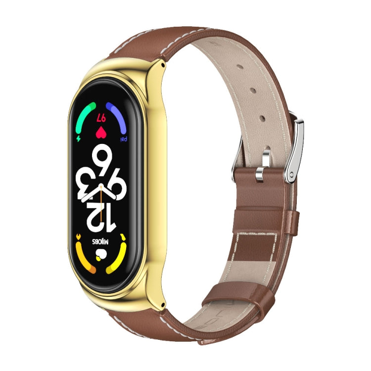 MIJOBS CS Metal Case Genuine Leather Top Layer Cowhide Watch Band, For Xiaomi Mi Band 7 / 7 NFC