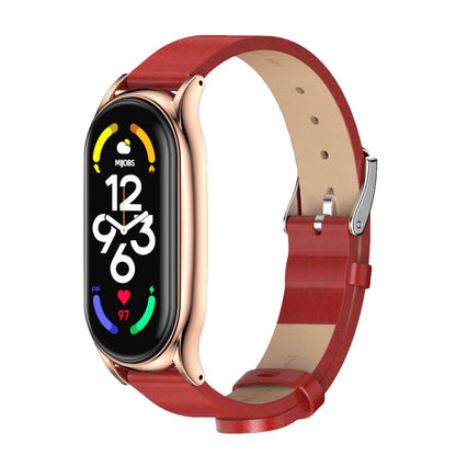 MIJOBS Plus Metal Case Microfiber Leather Watch Band, For Xiaomi Mi Band 7 / 7 NFC