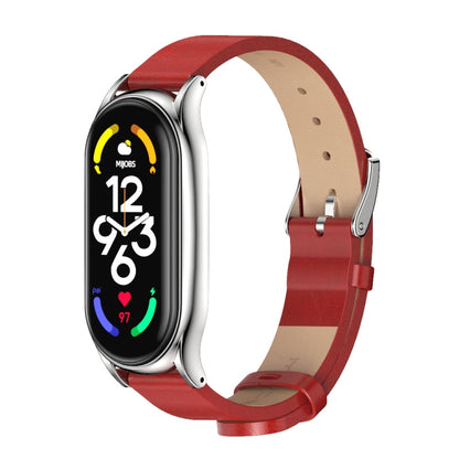 MIJOBS Plus Metal Case Microfiber Leather Watch Band, For Xiaomi Mi Band 7 / 7 NFC