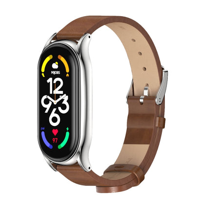 MIJOBS Plus Metal Case Microfiber Leather Watch Band, For Xiaomi Mi Band 7 / 7 NFC