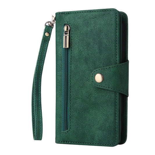 Rivet Buckle 9 Cards Three Fold Leather Phone Case, For iPhone 13