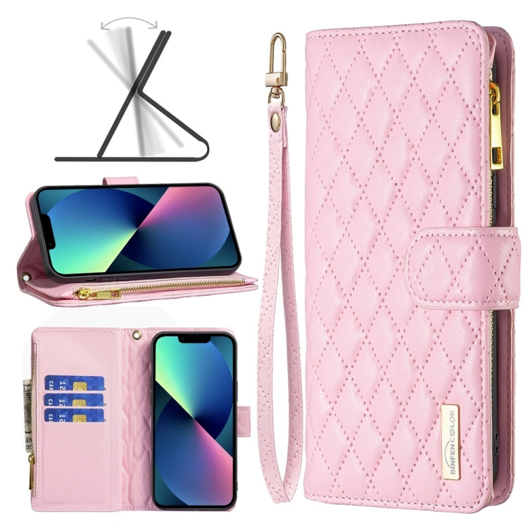 Diamond Lattice Zipper Wallet Leather Flip Phone Case, For iPhone 14, For iPhone 14 Plus, For iPhone 14 Pro, For iPhone 14 Pro Max, For iPhone 13 mini, For iPhone 13, For iPhone 13 Pro, For iPhone 13 Pro Max