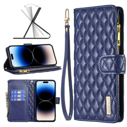 Diamond Lattice Zipper Wallet Leather Flip Phone Case, For iPhone 14, For iPhone 14 Plus, For iPhone 14 Pro, For iPhone 14 Pro Max, For iPhone 13 mini, For iPhone 13, For iPhone 13 Pro, For iPhone 13 Pro Max