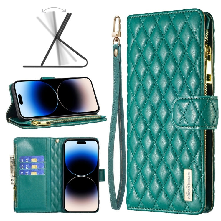 Diamond Lattice Zipper Wallet Leather Flip Phone Case, For iPhone 14, For iPhone 14 Plus, For iPhone 14 Pro, For iPhone 14 Pro Max, For iPhone 13 mini, For iPhone 13, For iPhone 13 Pro, For iPhone 13 Pro Max