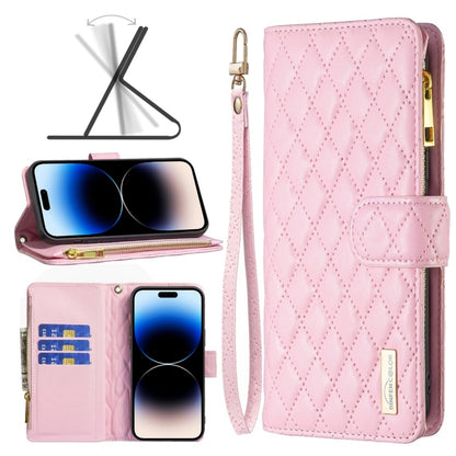 Diamond Lattice Zipper Wallet Leather Flip Phone Case, For iPhone 14, For iPhone 14 Plus, For iPhone 14 Pro, For iPhone 14 Pro Max, For iPhone 13 mini, For iPhone 13, For iPhone 13 Pro, For iPhone 13 Pro Max
