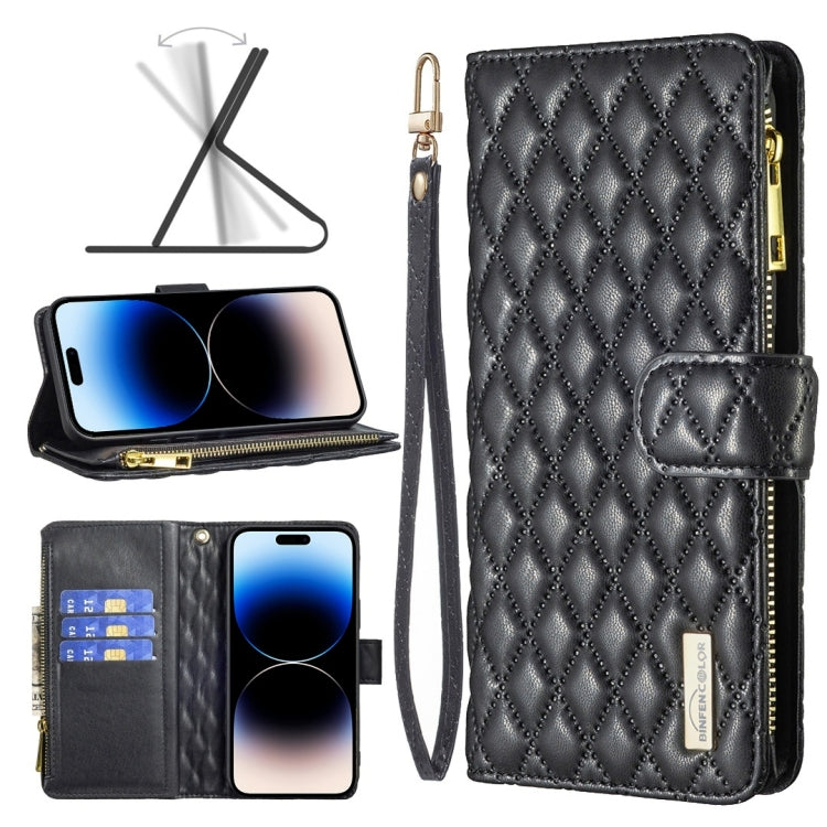 Diamond Lattice Zipper Wallet Leather Flip Phone Case, For iPhone 14, For iPhone 14 Plus, For iPhone 14 Pro, For iPhone 14 Pro Max, For iPhone 13 mini, For iPhone 13, For iPhone 13 Pro, For iPhone 13 Pro Max
