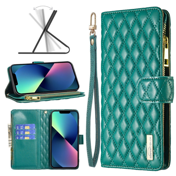 Diamond Lattice Zipper Wallet Leather Flip Phone Case, For iPhone 14, For iPhone 14 Plus, For iPhone 14 Pro, For iPhone 14 Pro Max, For iPhone 13 mini, For iPhone 13, For iPhone 13 Pro, For iPhone 13 Pro Max