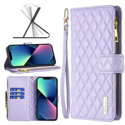 Diamond Lattice Zipper Wallet Leather Flip Phone Case, For iPhone 14, For iPhone 14 Plus, For iPhone 14 Pro, For iPhone 14 Pro Max, For iPhone 13 mini, For iPhone 13, For iPhone 13 Pro, For iPhone 13 Pro Max
