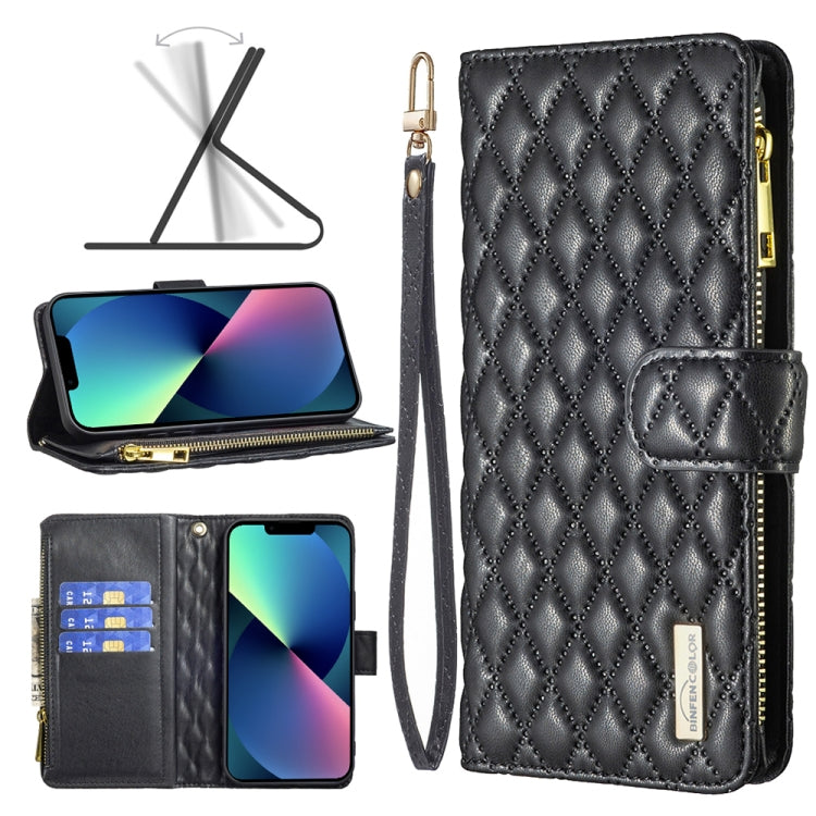 Diamond Lattice Zipper Wallet Leather Flip Phone Case, For iPhone 14, For iPhone 14 Plus, For iPhone 14 Pro, For iPhone 14 Pro Max, For iPhone 13 mini, For iPhone 13, For iPhone 13 Pro, For iPhone 13 Pro Max