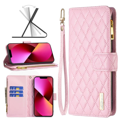 Diamond Lattice Zipper Wallet Leather Flip Phone Case, For iPhone 14, For iPhone 14 Plus, For iPhone 14 Pro, For iPhone 14 Pro Max, For iPhone 13 mini, For iPhone 13, For iPhone 13 Pro, For iPhone 13 Pro Max