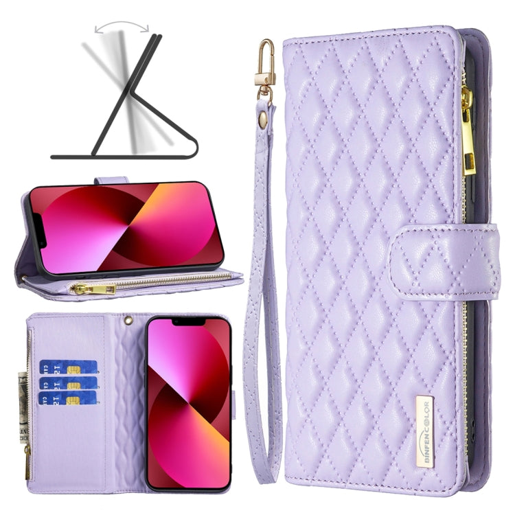 Diamond Lattice Zipper Wallet Leather Flip Phone Case, For iPhone 14, For iPhone 14 Plus, For iPhone 14 Pro, For iPhone 14 Pro Max, For iPhone 13 mini, For iPhone 13, For iPhone 13 Pro, For iPhone 13 Pro Max
