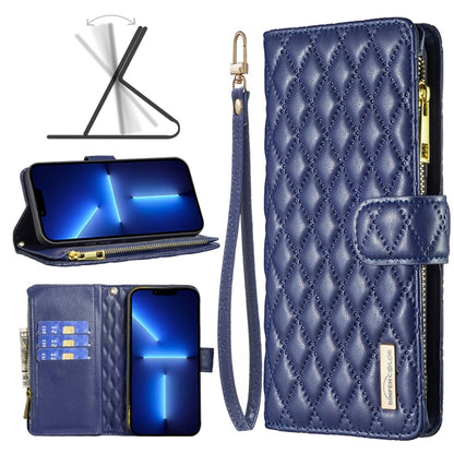 Diamond Lattice Zipper Wallet Leather Flip Phone Case, For iPhone 14, For iPhone 14 Plus, For iPhone 14 Pro, For iPhone 14 Pro Max, For iPhone 13 mini, For iPhone 13, For iPhone 13 Pro, For iPhone 13 Pro Max