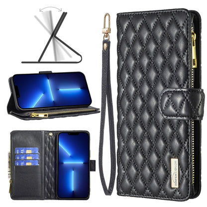 Diamond Lattice Zipper Wallet Leather Flip Phone Case, For iPhone 14, For iPhone 14 Plus, For iPhone 14 Pro, For iPhone 14 Pro Max, For iPhone 13 mini, For iPhone 13, For iPhone 13 Pro, For iPhone 13 Pro Max