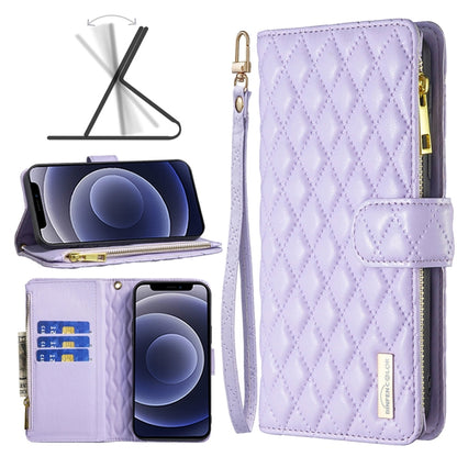 Diamond Lattice Zipper Wallet Leather Flip Phone Case, For iPhone 12 mini, For iPhone 12 / 12 Pro, For iPhone 12 Pro Max, For iPhone 11, For iPhone 11 Pro, For iPhone X / XS, For iPhone XR, For iPhone XS Max