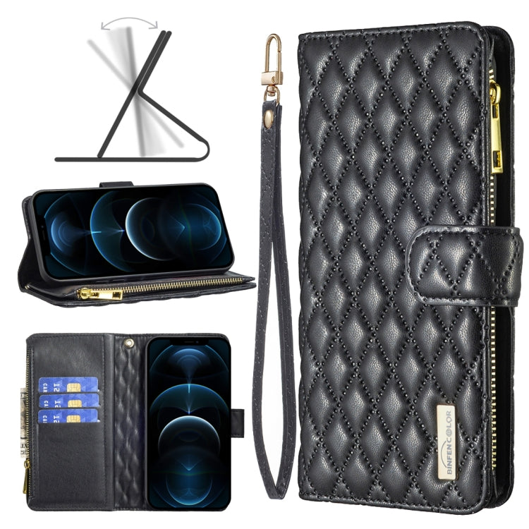 Diamond Lattice Zipper Wallet Leather Flip Phone Case, For iPhone 12 mini, For iPhone 12 / 12 Pro, For iPhone 12 Pro Max, For iPhone 11, For iPhone 11 Pro, For iPhone X / XS, For iPhone XR, For iPhone XS Max