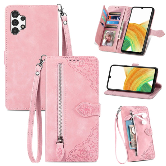 Embossed Flower Shockproof Leather Phone Case, For Samsung Galaxy A13 4G, For Samsung Galaxy A22 4G, For Samsung Galaxy A22 5G, For Samsung Galaxy A32 4G, For Samsung Galaxy A33 5G, For Samsung Galaxy A52 5G, For Samsung Galaxy A52s 5G