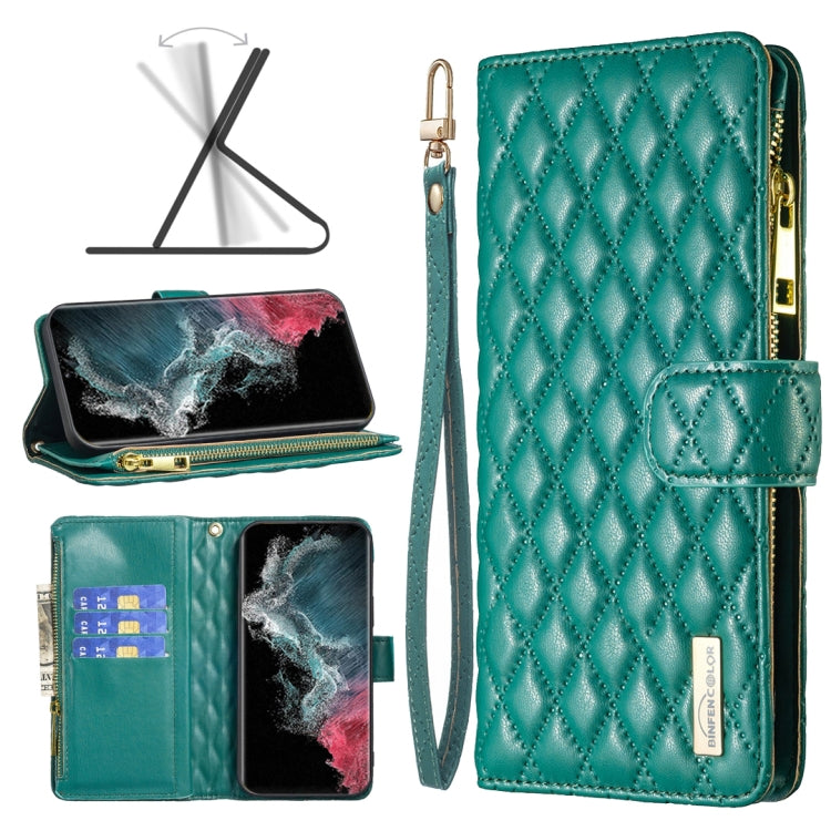 Diamond Lattice Zipper Wallet Leather Flip Phone Case, For Samsung Galaxy S22 5G, For Samsung Galaxy S22+ 5G, For Samsung Galaxy S22 Ultra 5G, For Samsung Galaxy S21 5G, For Samsung Galaxy S21+ 5G, For Samsung Galaxy S21 Ultra 5G                       ...