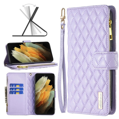 Diamond Lattice Zipper Wallet Leather Flip Phone Case, For Samsung Galaxy S22 5G, For Samsung Galaxy S22+ 5G, For Samsung Galaxy S22 Ultra 5G, For Samsung Galaxy S21 5G, For Samsung Galaxy S21+ 5G, For Samsung Galaxy S21 Ultra 5G                       ...