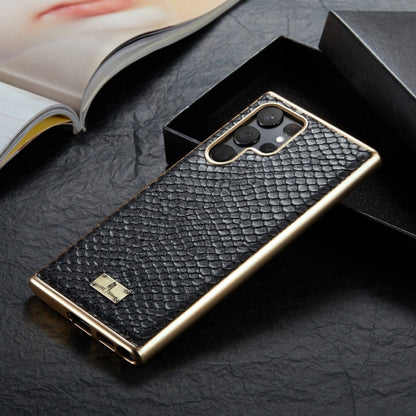 Fierre Shann  Snake Texture Electroplating PU Phone Case, For Samsung Galaxy S22 5G, For Samsung Galaxy S22+ 5G, For Samsung Galaxy S22 Ultra 5G