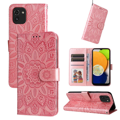 Embossed Sunflower Leather Phone Case, For Samsung Galaxy S20 Ultra, For Samsung Galaxy S20 FE / S20 FE 5G, For Samsung Galaxy S10, For Samsung Galaxy S10+, For Samsung Galaxy S10e, For Samsung Galaxy A03 EU 166mm, For Samsung Galaxy A03 Global 164mm  ...