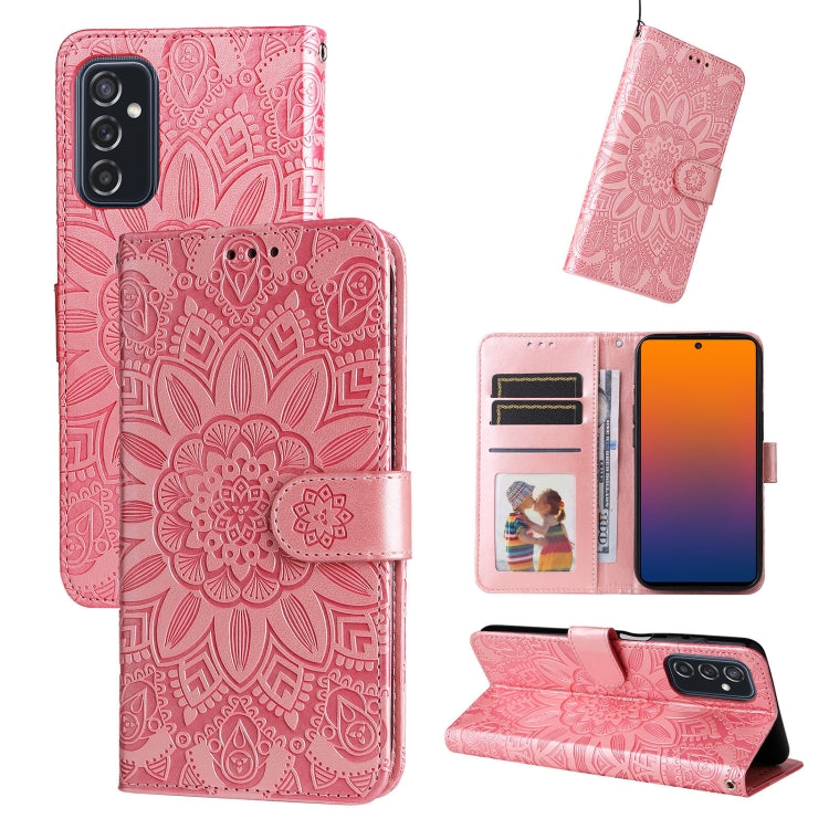 Embossed Sunflower Leather Phone Case, For Samsung Galaxy A53 5G, For Samsung Galaxy A73 5G, For Samsung Galaxy M33 5G Global, For Samsung Galaxy M52 5G, For Samsung Galaxy M53 5G