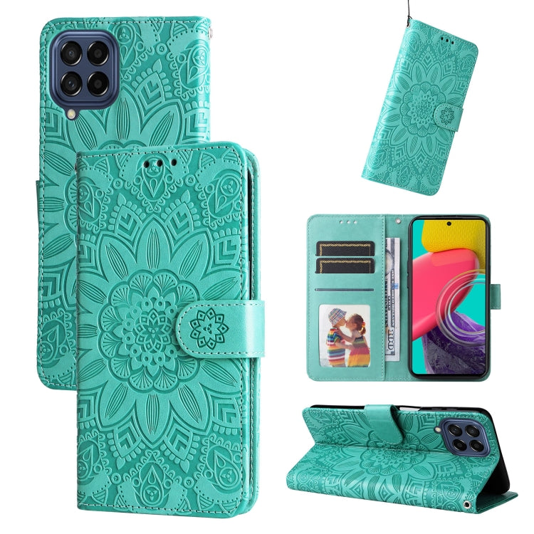 Embossed Sunflower Leather Phone Case, For Samsung Galaxy A53 5G, For Samsung Galaxy A73 5G, For Samsung Galaxy M33 5G Global, For Samsung Galaxy M52 5G, For Samsung Galaxy M53 5G