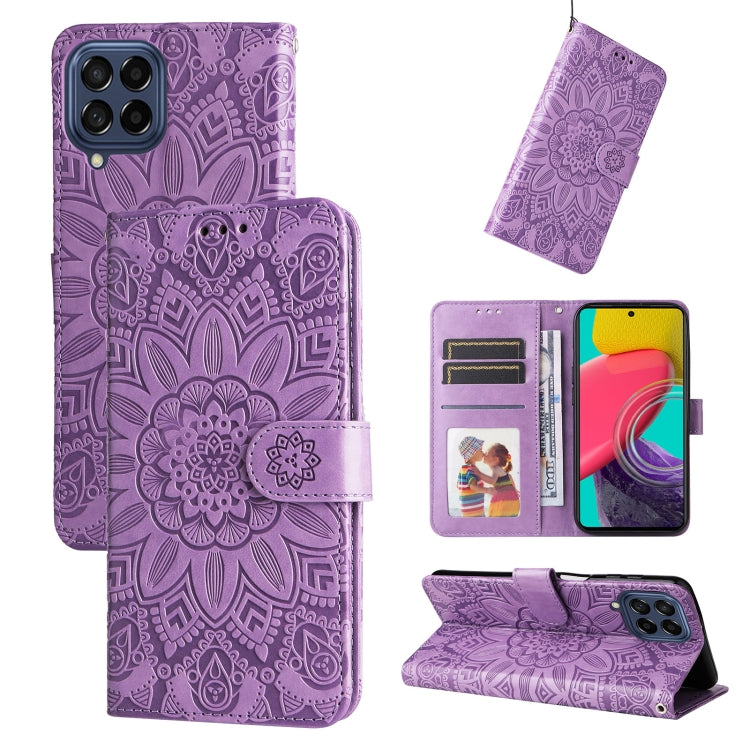 Embossed Sunflower Leather Phone Case, For Samsung Galaxy A53 5G, For Samsung Galaxy A73 5G, For Samsung Galaxy M33 5G Global, For Samsung Galaxy M52 5G, For Samsung Galaxy M53 5G