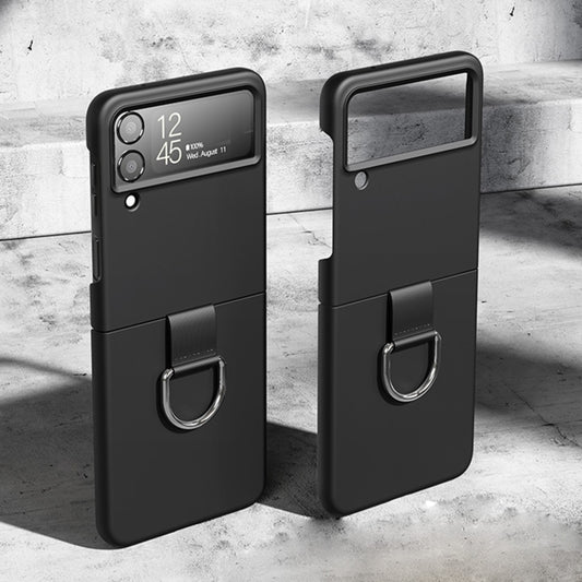Skin Feeling PC + Flannel Protective Phone Case with Ring Hook, For Samsung Galaxy Z Flip4 5G