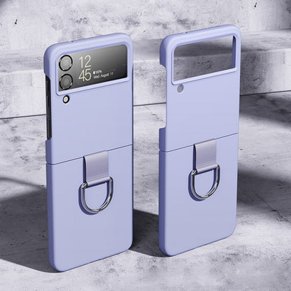 Skin Feeling PC + Flannel Protective Phone Case with Ring Hook, For Samsung Galaxy Z Flip4 5G